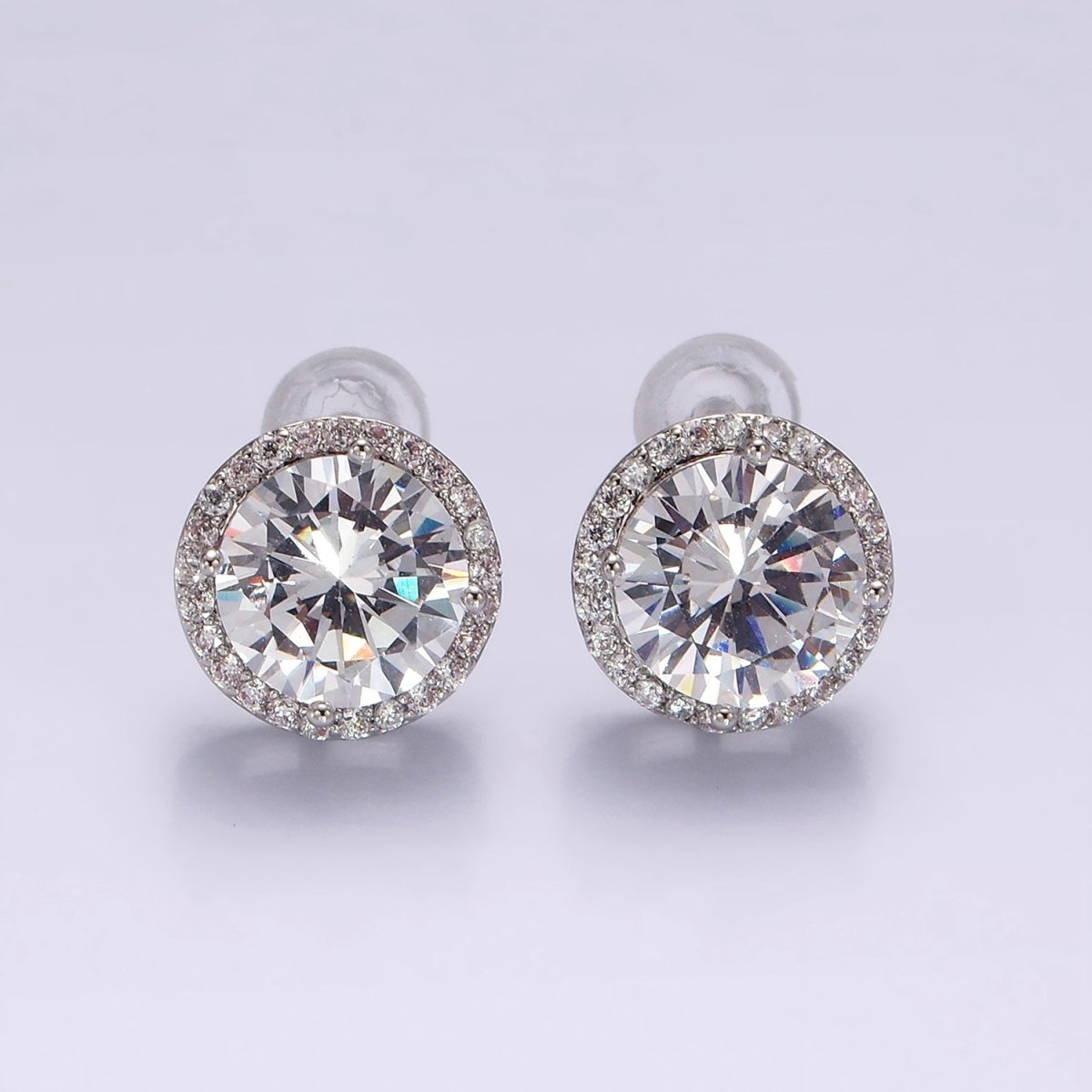 14K Gold plated CZ Micro Paved Round Bezel Stud Earrings in Gold & Silver | V312