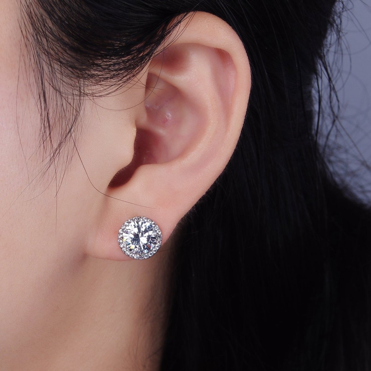 14K Gold plated CZ Micro Paved Round Bezel Stud Earrings in Gold & Silver | V312
