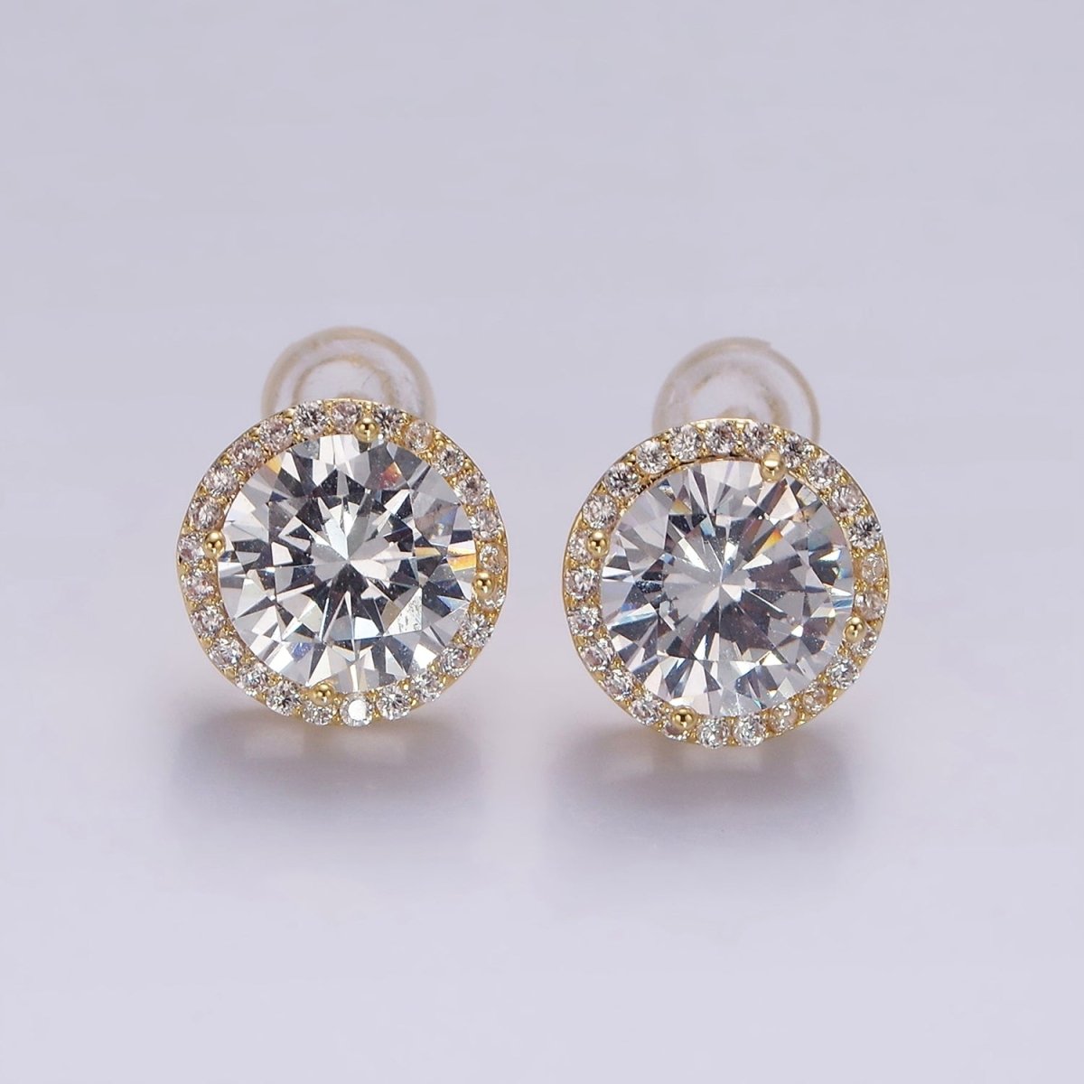 14K Gold plated CZ Micro Paved Round Bezel Stud Earrings in Gold & Silver | V312