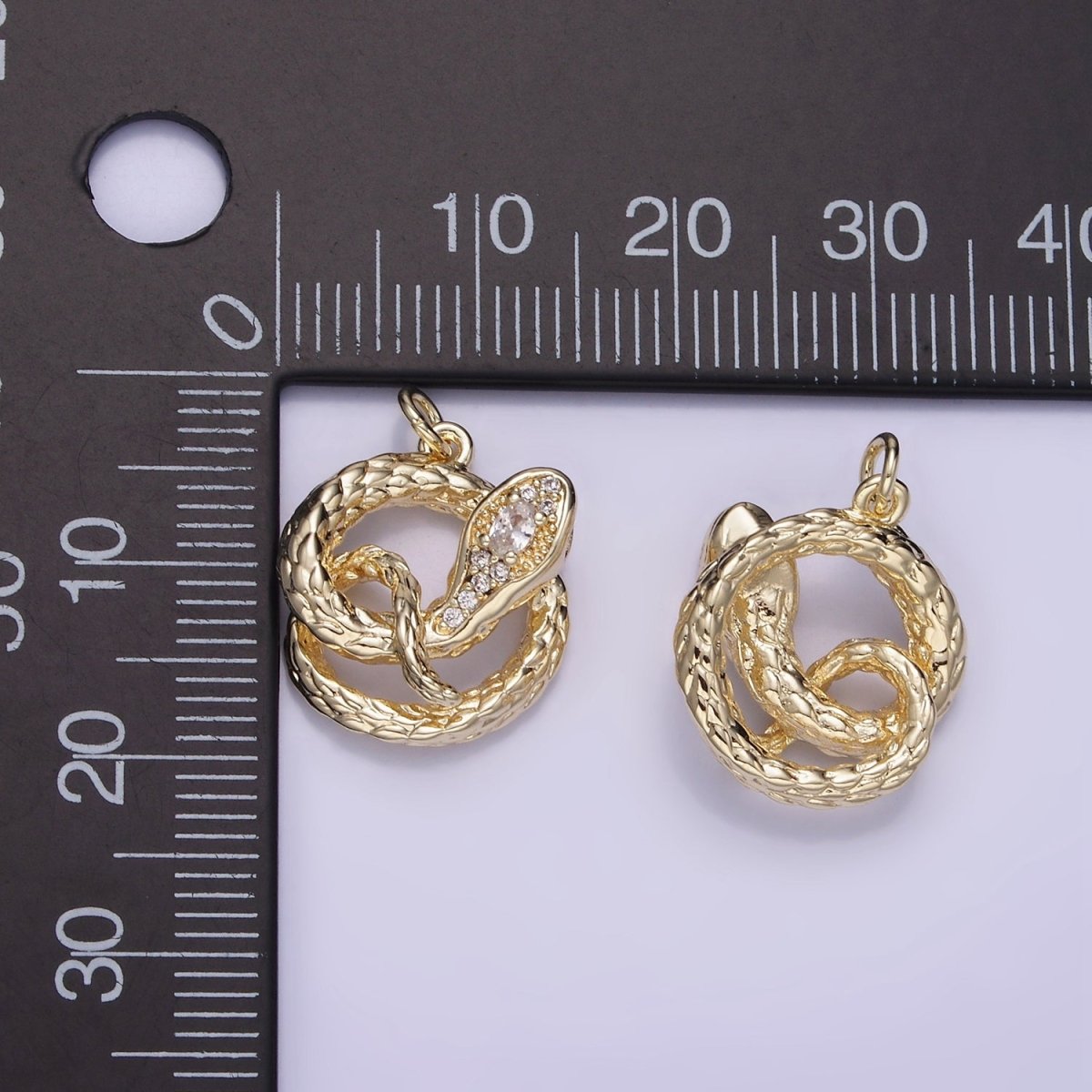 14K Gold plated CZ Micro Paved Snake Open Circular Charm | W527 - DLUXCA