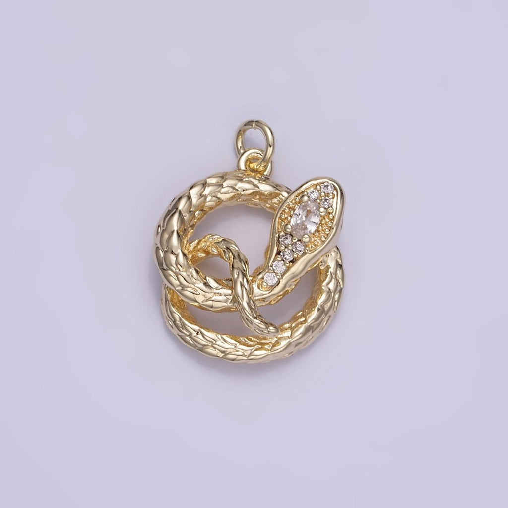 14K Gold plated CZ Micro Paved Snake Open Circular Charm | W527 - DLUXCA