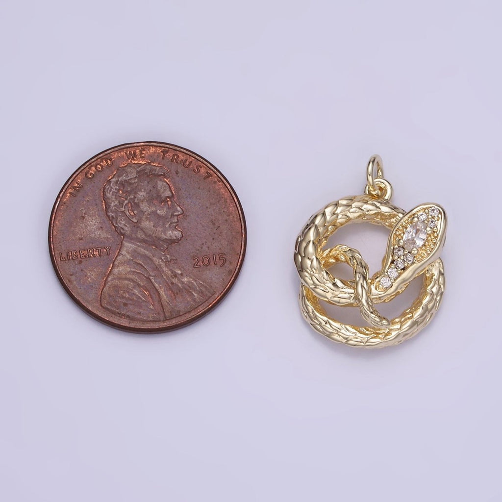14K Gold plated CZ Micro Paved Snake Open Circular Charm | W527 - DLUXCA