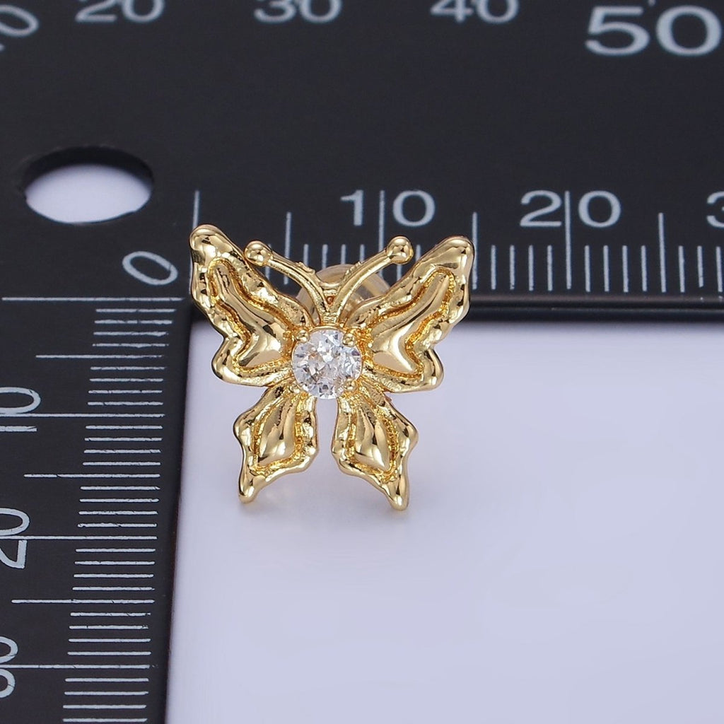 14K Gold plated CZ Molten Butterfly Stud Earrings | Q221 - DLUXCA