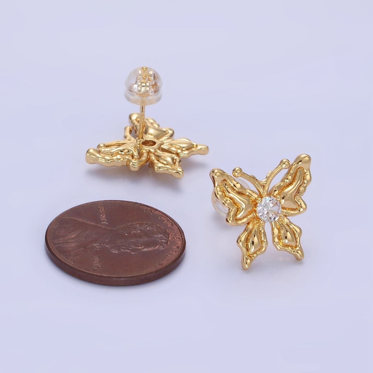 14K Gold plated CZ Molten Butterfly Stud Earrings | Q221 - DLUXCA