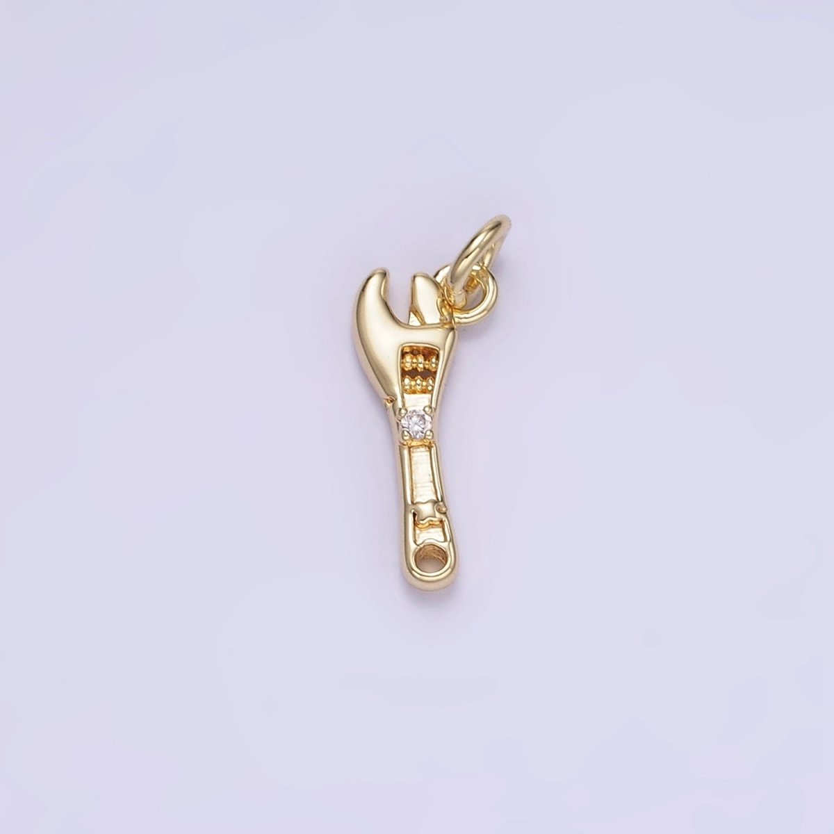 14K Gold plated CZ Motor Wrench Construction Tool Mini Charm | W557 - DLUXCA