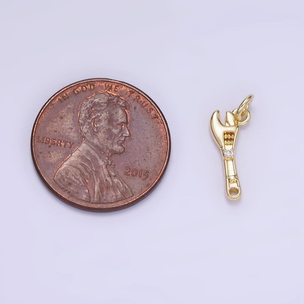 14K Gold plated CZ Motor Wrench Construction Tool Mini Charm | W557 - DLUXCA