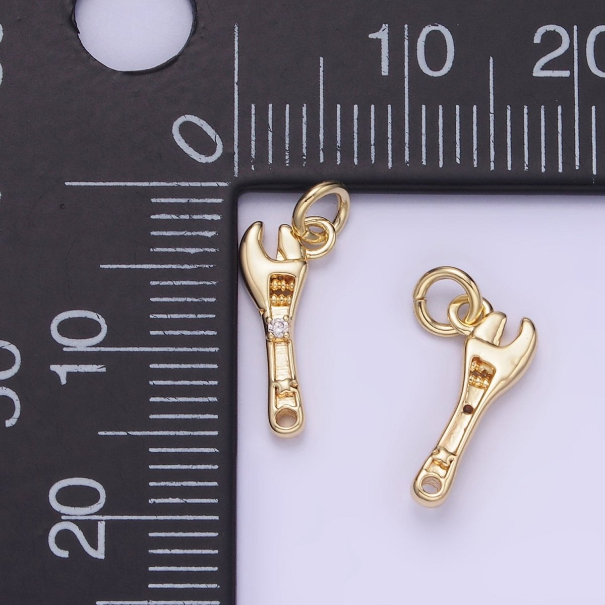14K Gold plated CZ Motor Wrench Construction Tool Mini Charm | W557 - DLUXCA