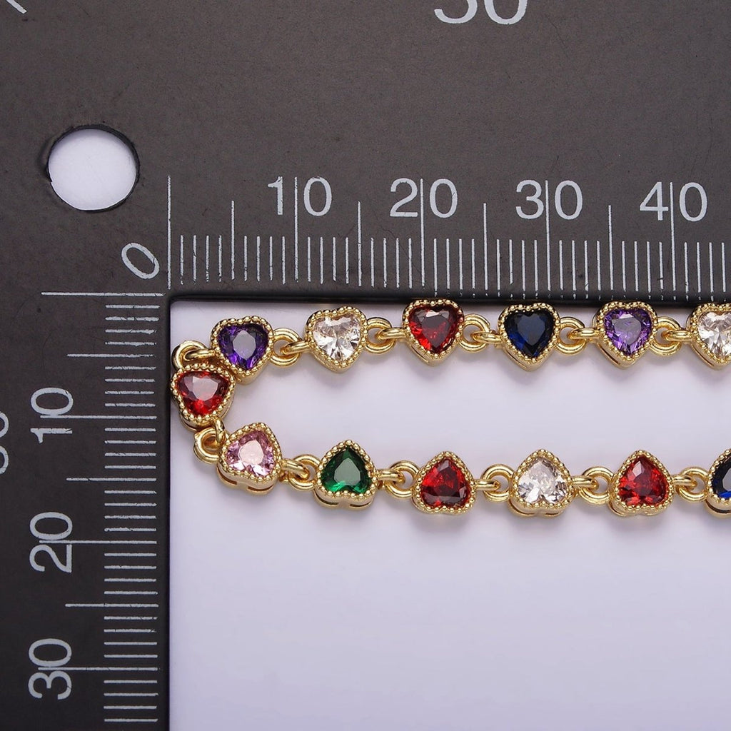 14K Gold plated CZ Multicolor Heart Bezel 15 Inch Necklace in Gold & Silver | WA-2244 WA-2245 Clearance Pricing