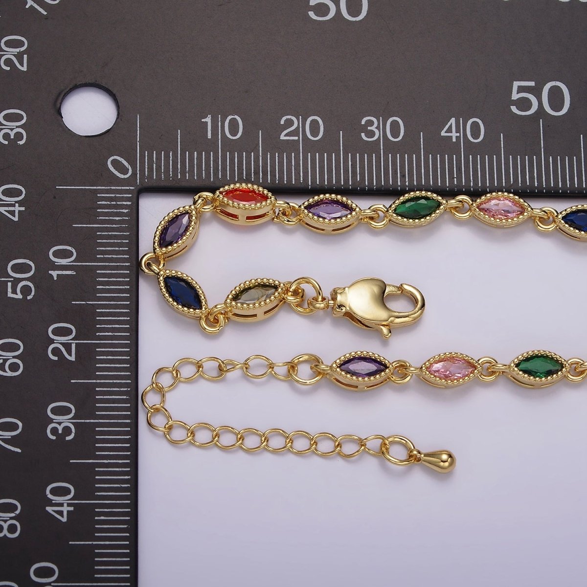 14K Gold plated CZ Multicolor Marquise Bezel 7 Inch Bracelet in Gold & Silver | WA-2232 WA-2233 Clearance Pricing - DLUXCA