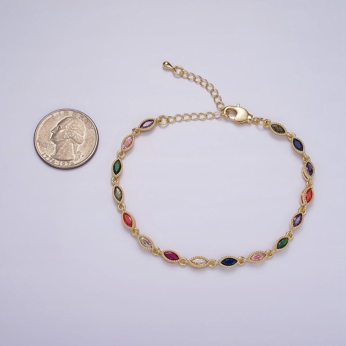 14K Gold plated CZ Multicolor Marquise Bezel 7 Inch Bracelet in Gold & Silver | WA-2232 WA-2233 Clearance Pricing - DLUXCA