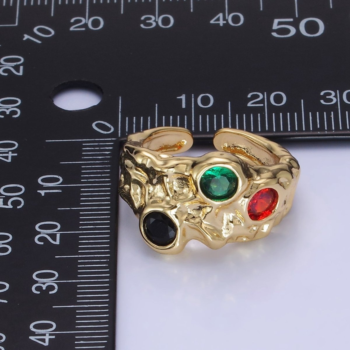 14K Gold plated CZ Multicolor Molten Hammered Ring in Gold & Silver | O1333 O1334