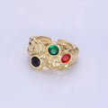 14K Gold plated CZ Multicolor Molten Hammered Ring in Gold & Silver | O1333 O1334