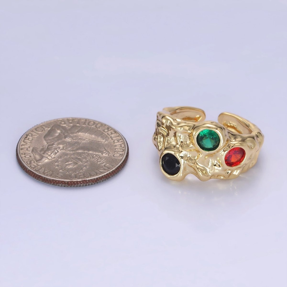 14K Gold plated CZ Multicolor Molten Hammered Ring in Gold & Silver | O1333 O1334