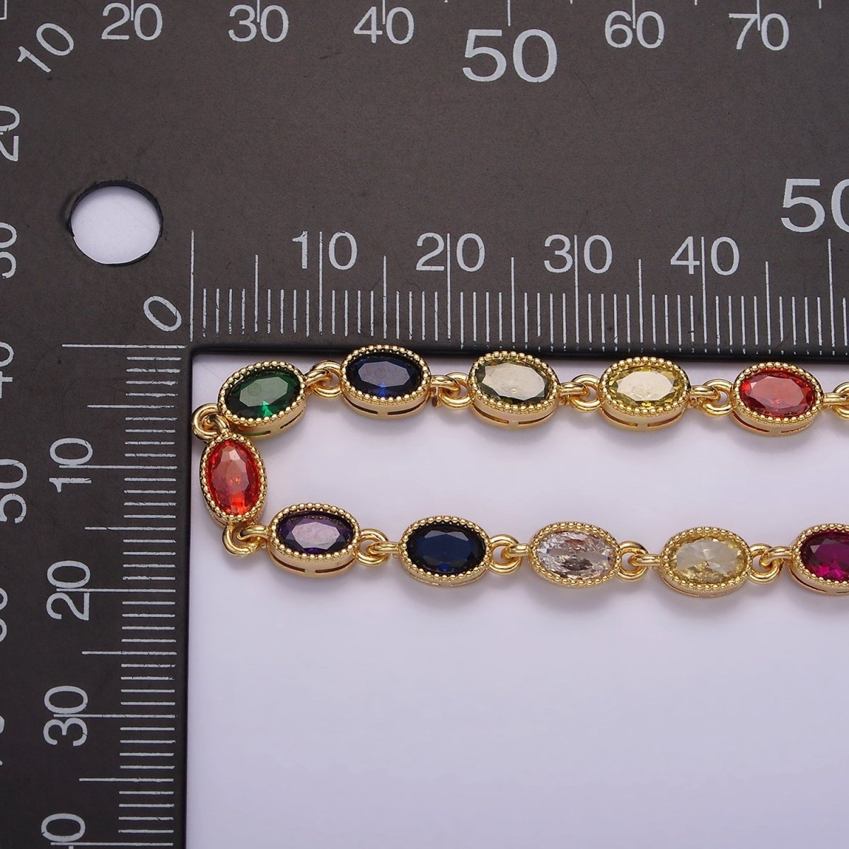 14K Gold plated CZ Multicolor Oval  Bezel 16 Inch Necklace in Gold & Silver | WA-2246 WA-2247