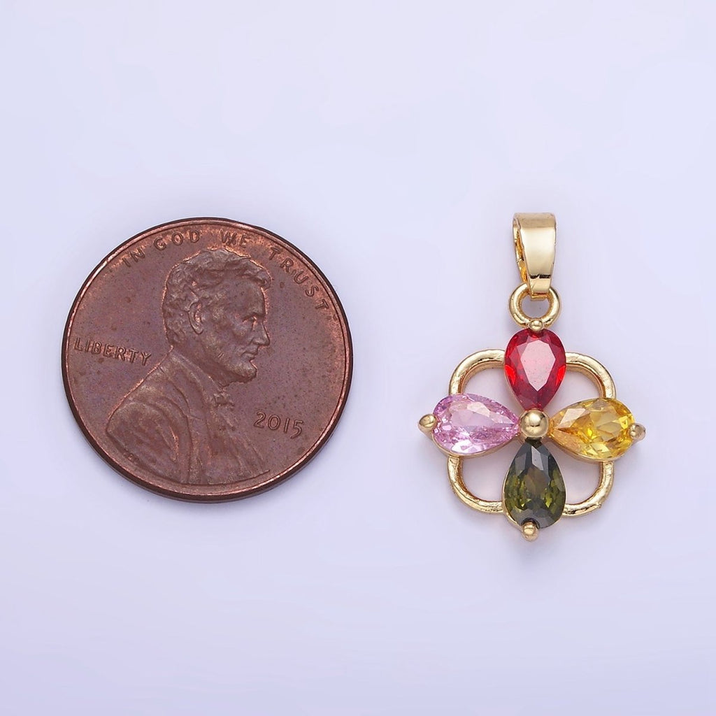 14K Gold plated CZ Multicolor Teardrop Open Square Bail Pendant | AA1179 - DLUXCA
