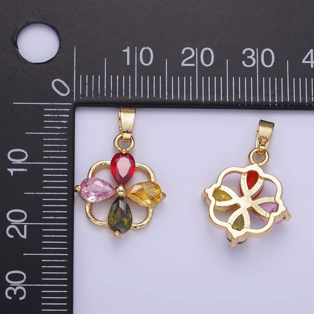 14K Gold plated CZ Multicolor Teardrop Open Square Bail Pendant | AA1179 - DLUXCA
