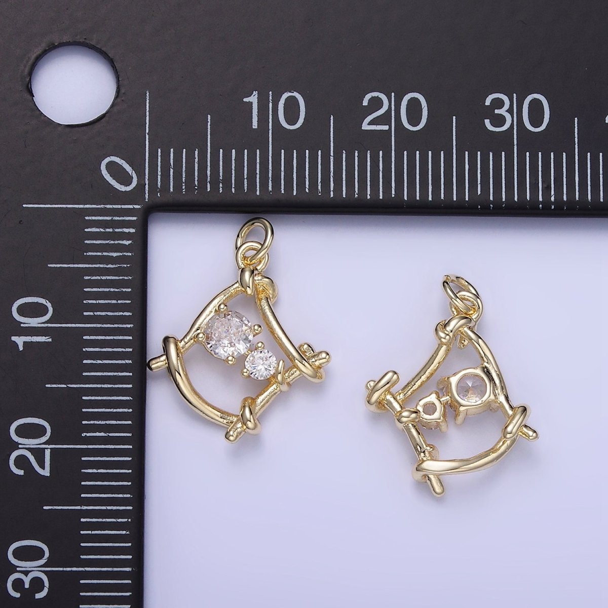 14K Gold plated CZ Open Bar Tied Open Geometric Mini Charm | W656 - DLUXCA