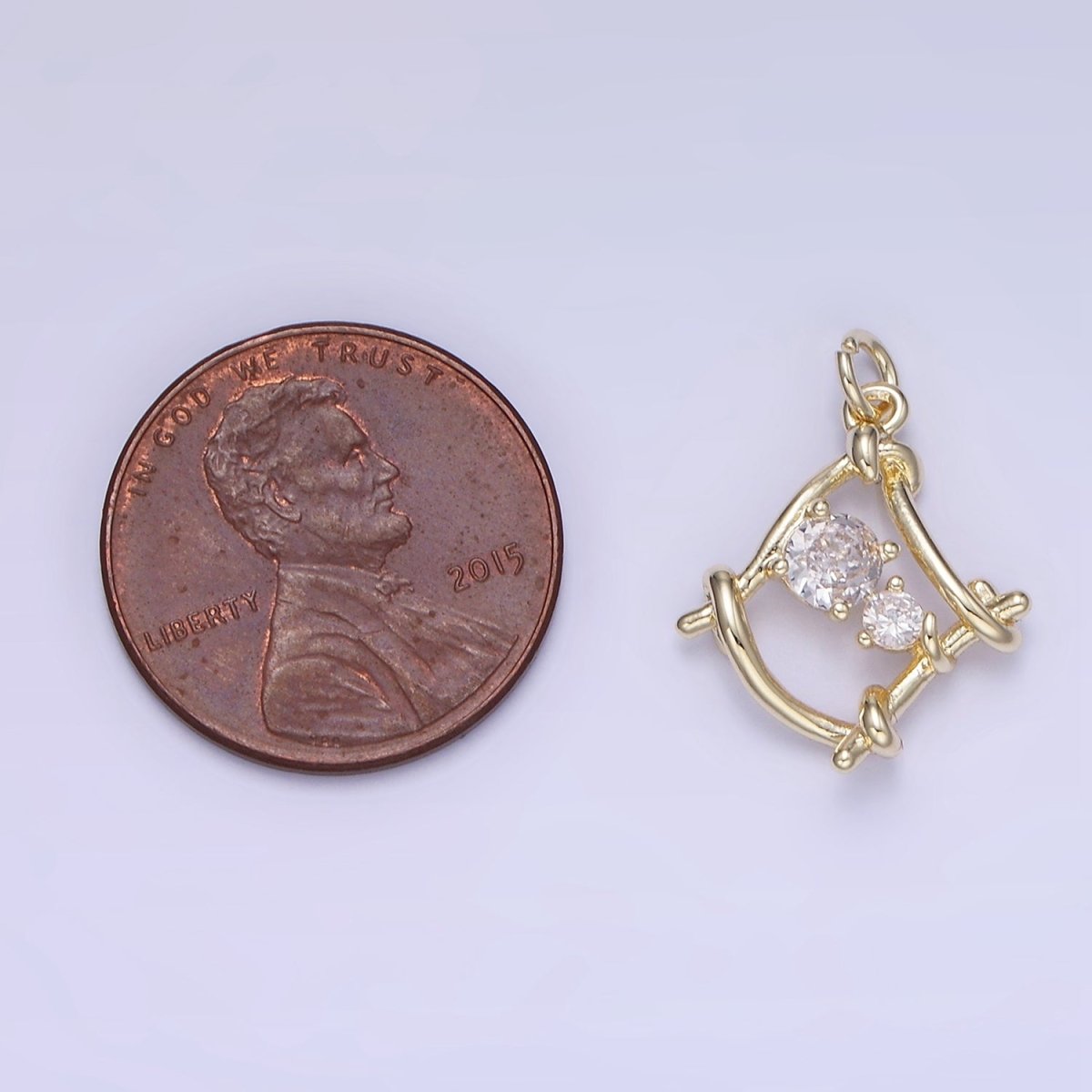 14K Gold plated CZ Open Bar Tied Open Geometric Mini Charm | W656 - DLUXCA