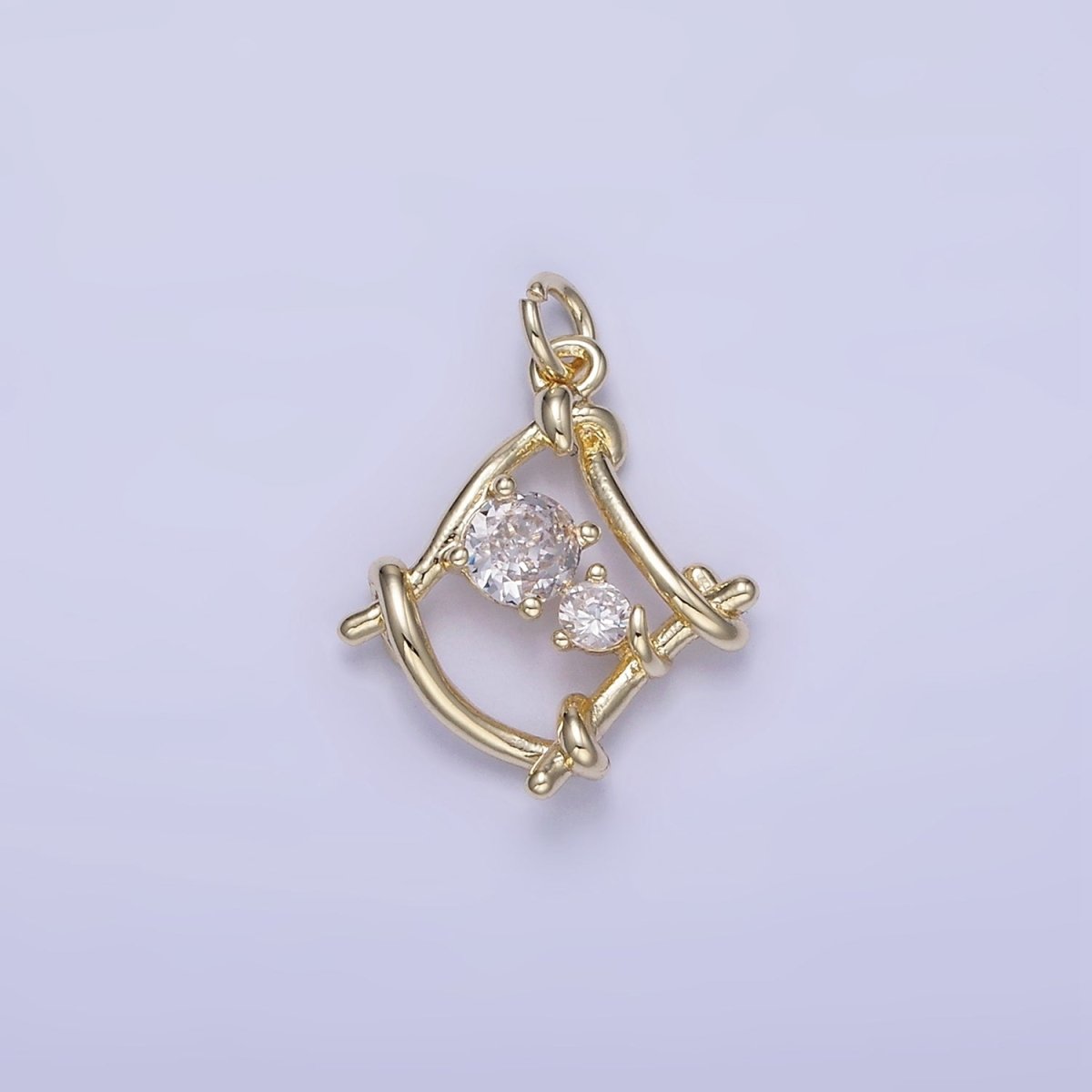14K Gold plated CZ Open Bar Tied Open Geometric Mini Charm | W656 - DLUXCA