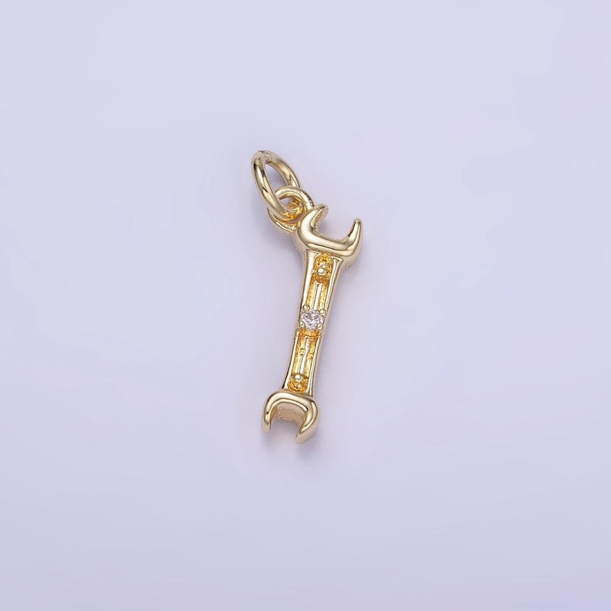 14K Gold plated CZ Open-Ended Wench Construction Tool Mini Charm | W556 - DLUXCA