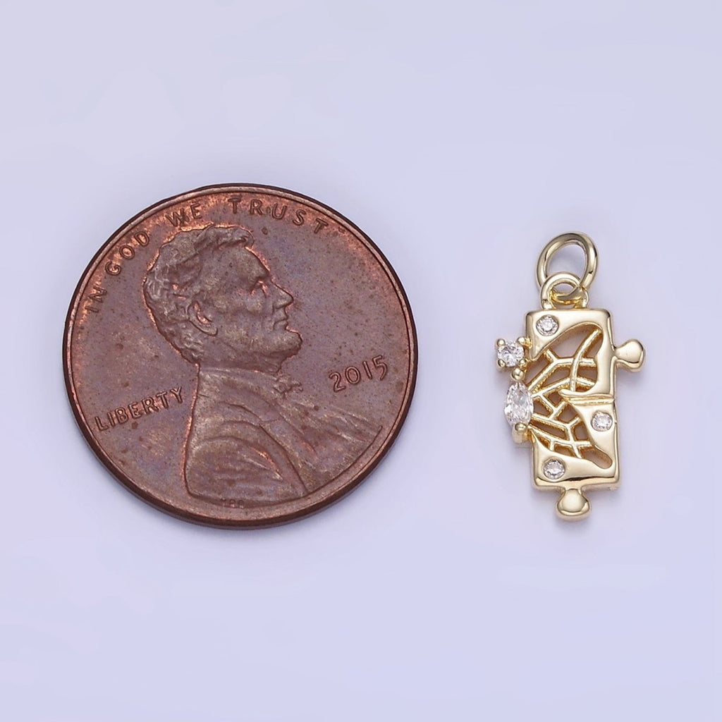 14K Gold plated CZ Open Filigree Butterfly Wings Puzzle Mini Charm | W649 - DLUXCA