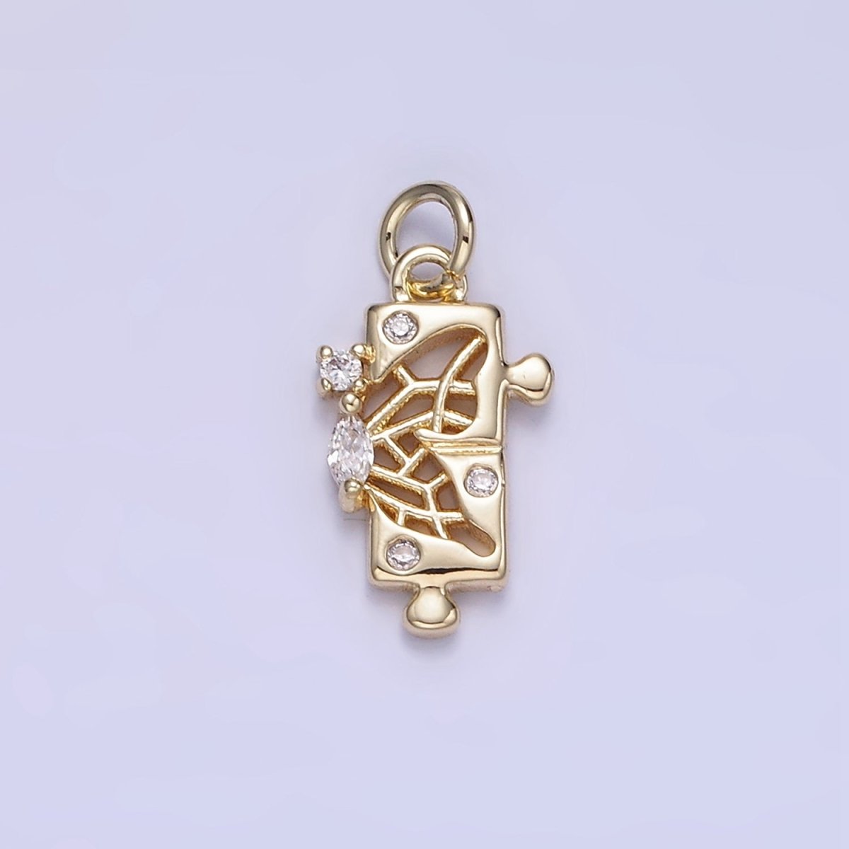 14K Gold plated CZ Open Filigree Butterfly Wings Puzzle Mini Charm | W649 - DLUXCA