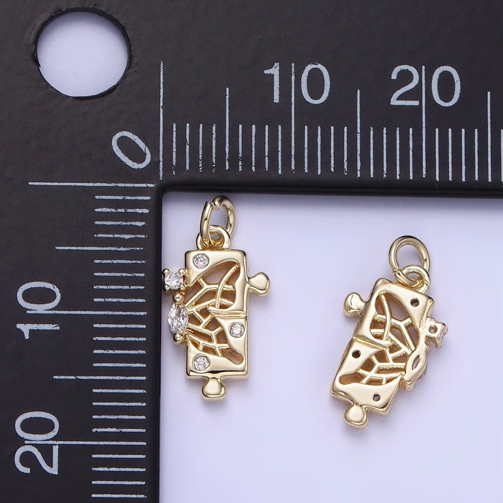14K Gold plated CZ Open Filigree Butterfly Wings Puzzle Mini Charm | W649 - DLUXCA