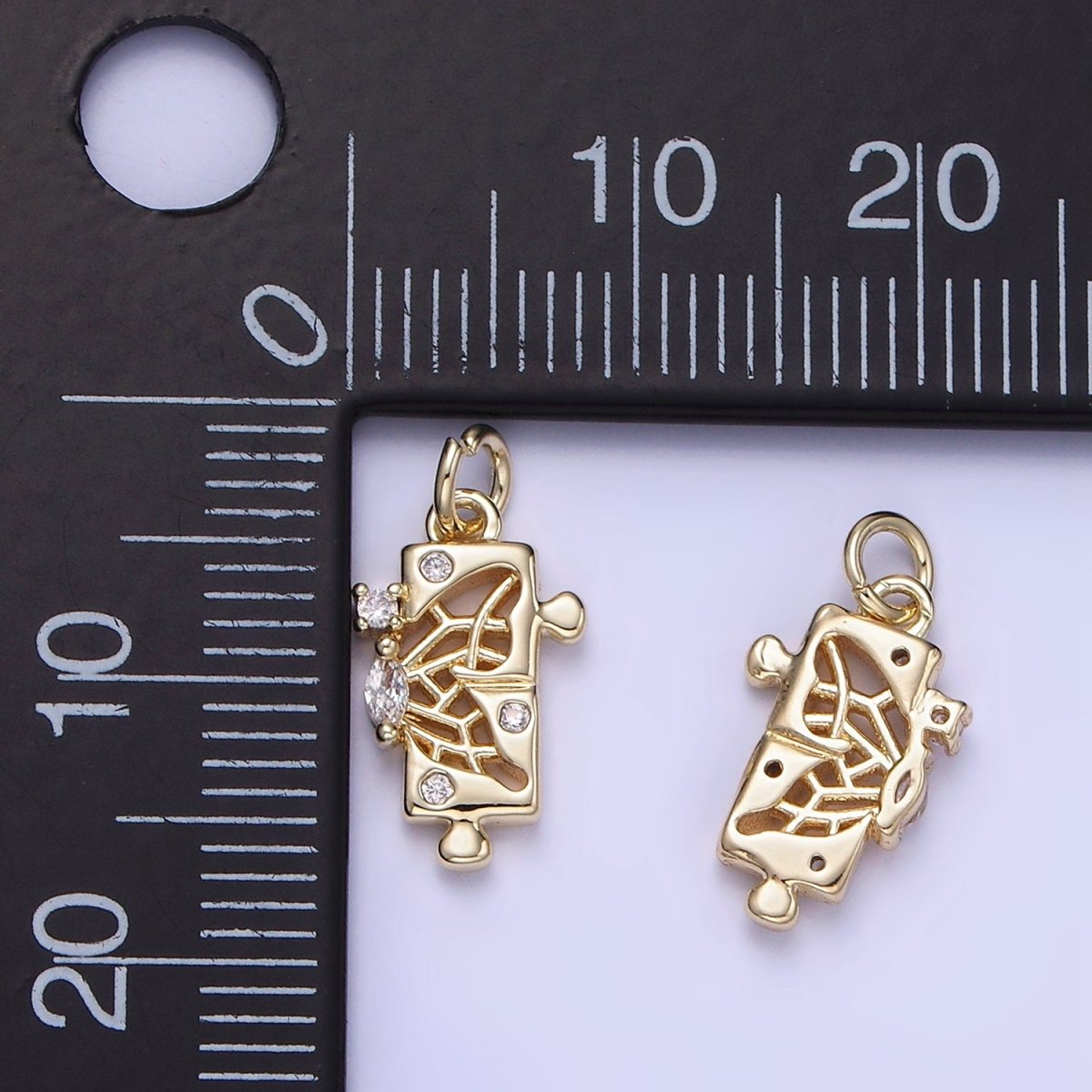 14K Gold plated CZ Open Filigree Butterfly Wings Puzzle Mini Charm | W649 - DLUXCA