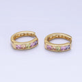 14K Gold plated CZ Pastel Multicolor Square Checkered Oblong Huggie Earrings | AD1435 - DLUXCA