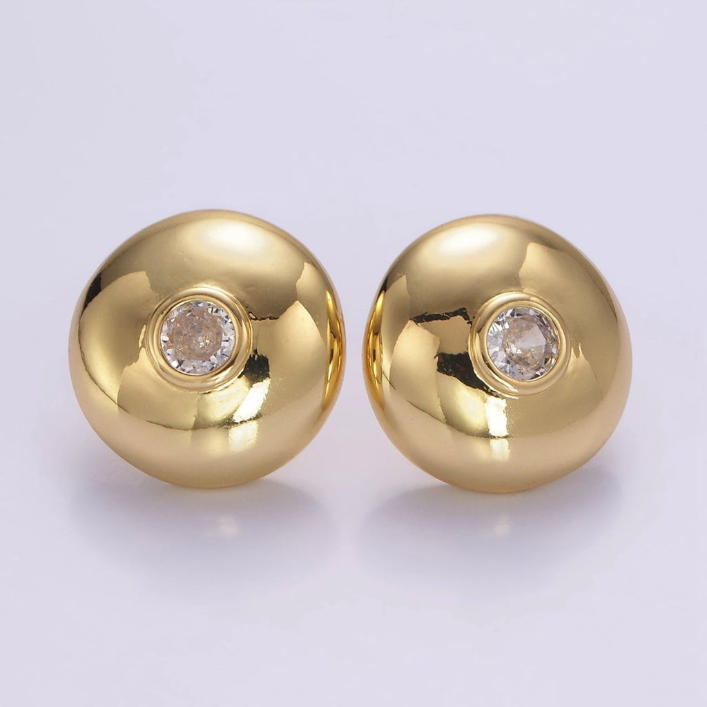 14K Gold plated CZ Round Dome Stud Earrings | P509 - DLUXCA