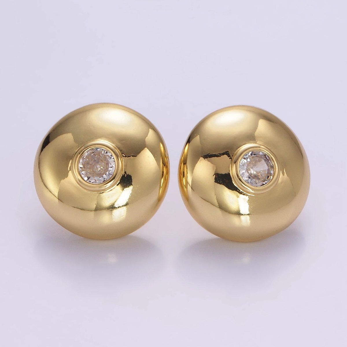 14K Gold plated CZ Round Dome Stud Earrings | P509 - DLUXCA