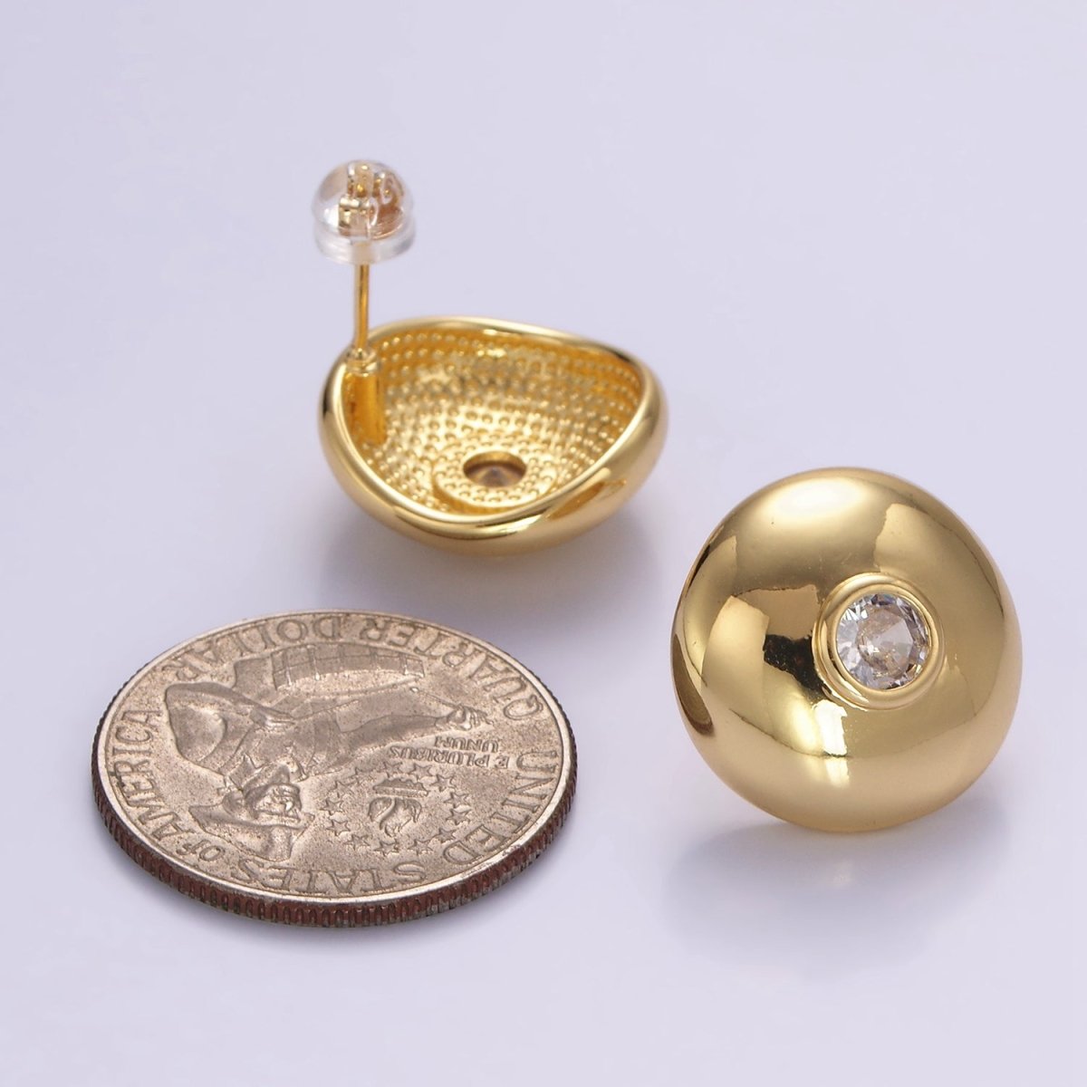 14K Gold plated CZ Round Dome Stud Earrings | P509 - DLUXCA