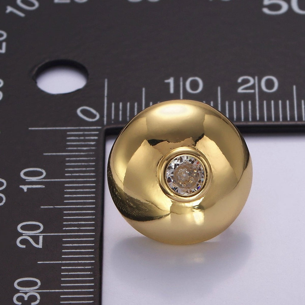 14K Gold plated CZ Round Dome Stud Earrings | P509 - DLUXCA