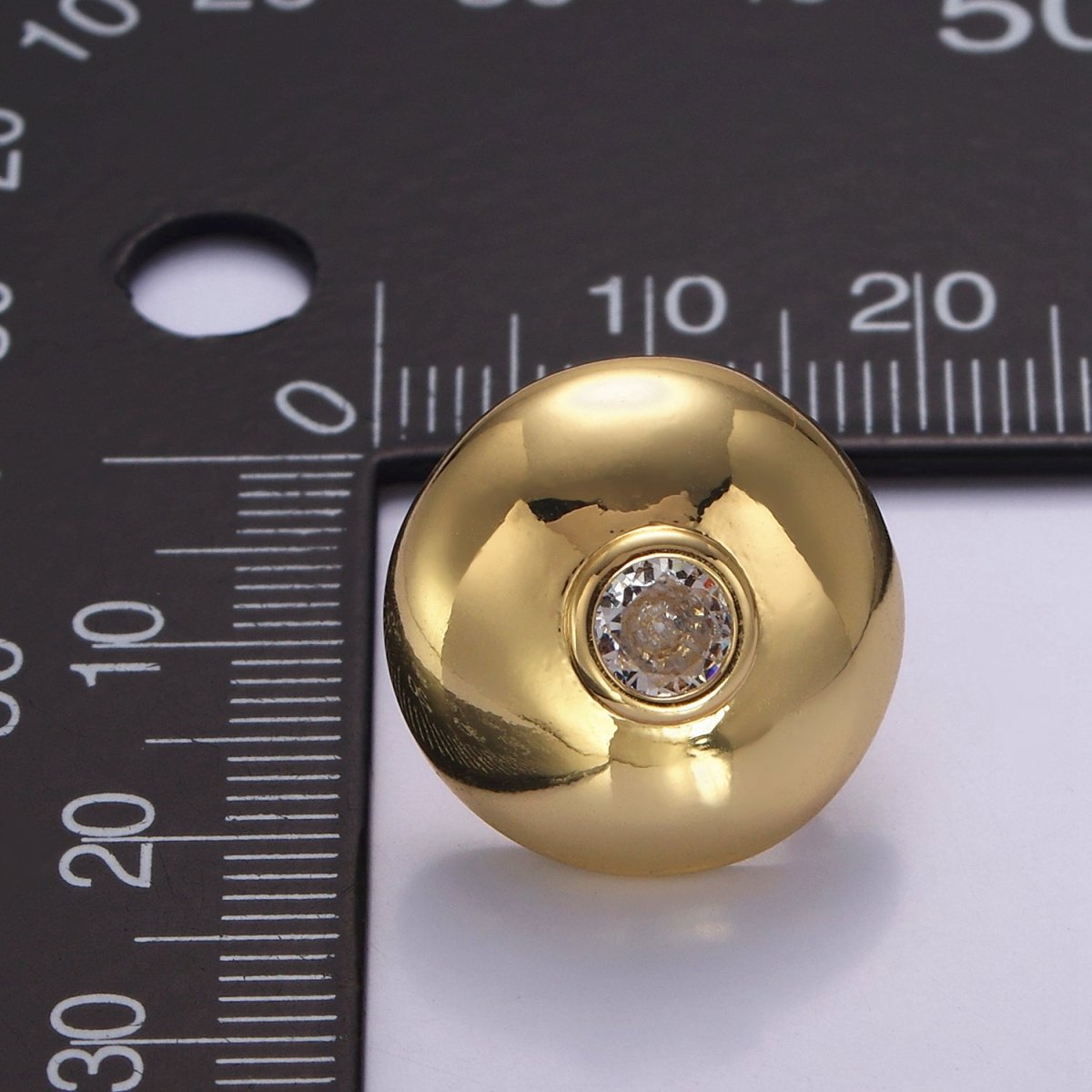14K Gold plated CZ Round Dome Stud Earrings | P509 - DLUXCA