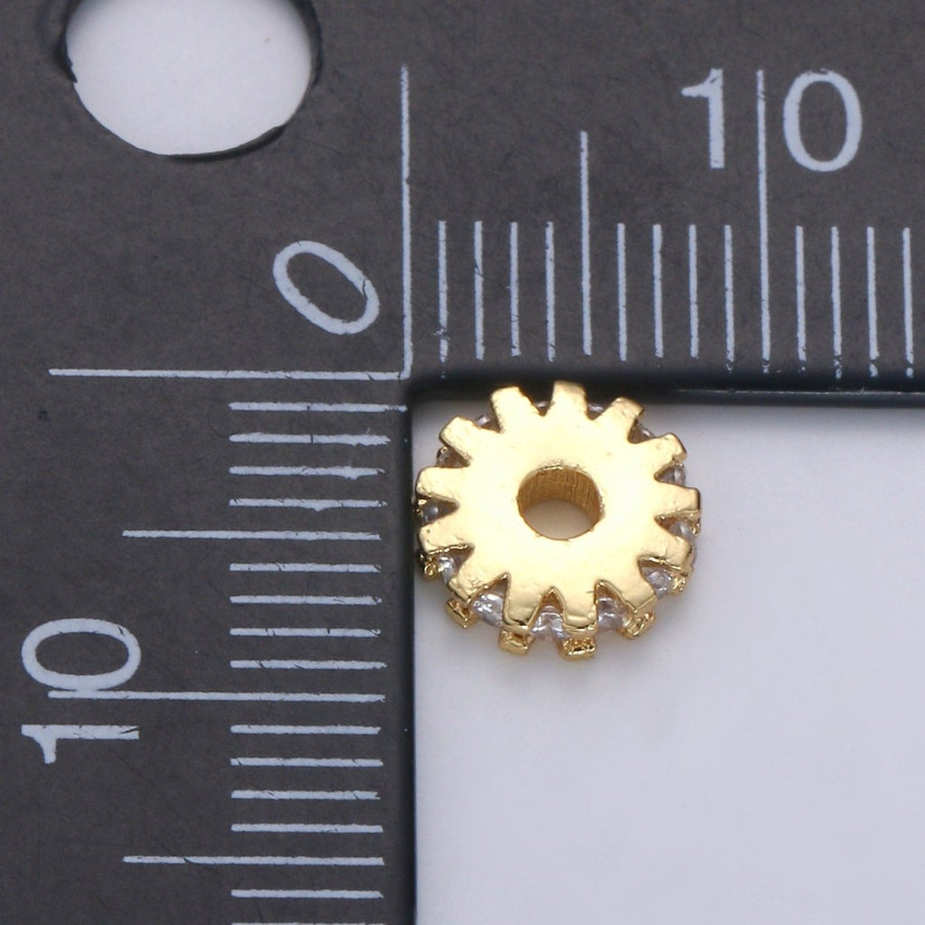 14K Gold plated CZ Roundels SPACER Bead, Cubic Zirconia CZ Micro Pave Spacer Beads, 8MM B-684 B-685 - DLUXCA