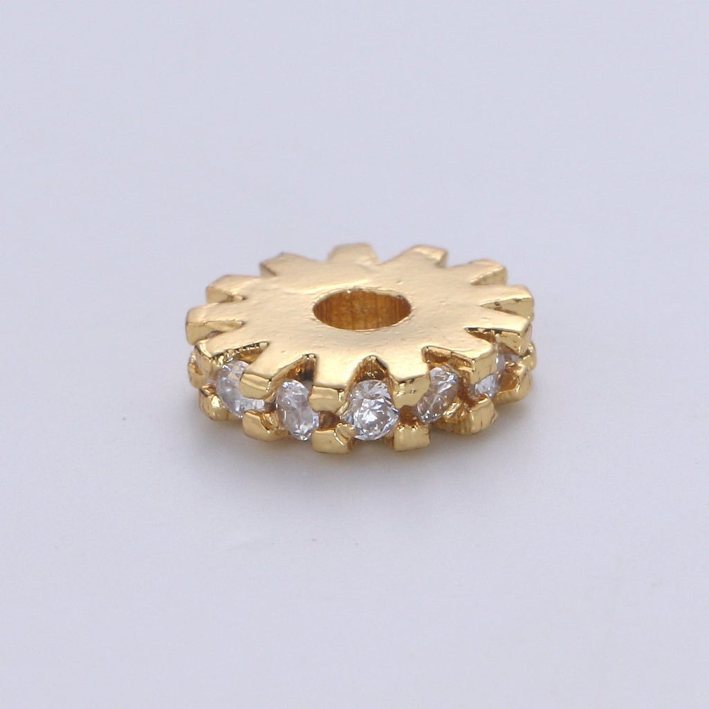 14K Gold plated CZ Roundels SPACER Bead, Cubic Zirconia CZ Micro Pave Spacer Beads, 8MM B-684 B-685 - DLUXCA