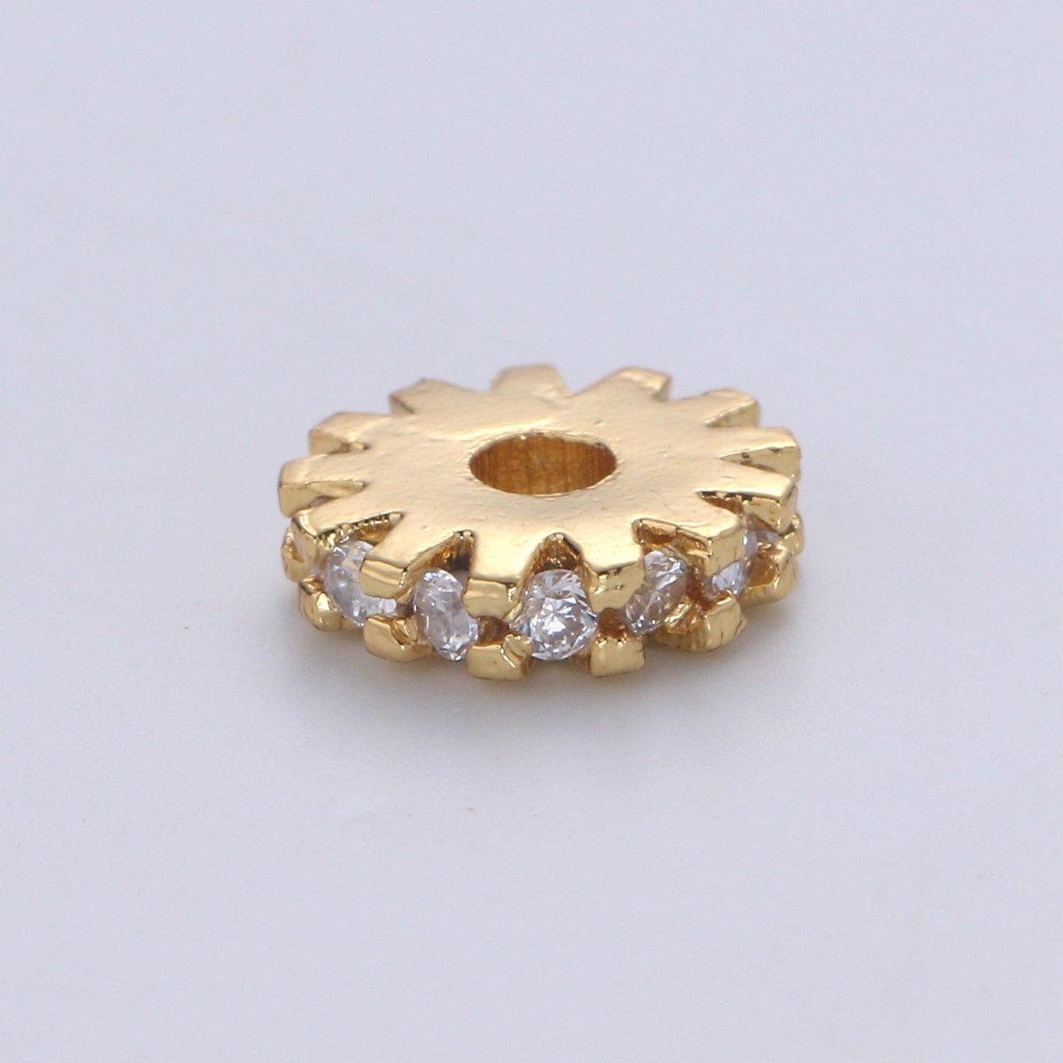 14K Gold plated CZ Roundels SPACER Bead, Cubic Zirconia CZ Micro Pave Spacer Beads, 8MM B-684 B-685 - DLUXCA