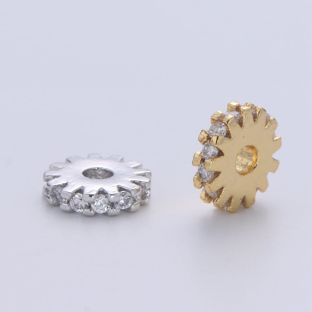 14K Gold plated CZ Roundels SPACER Bead, Cubic Zirconia CZ Micro Pave Spacer Beads, 8MM B-684 B-685 - DLUXCA