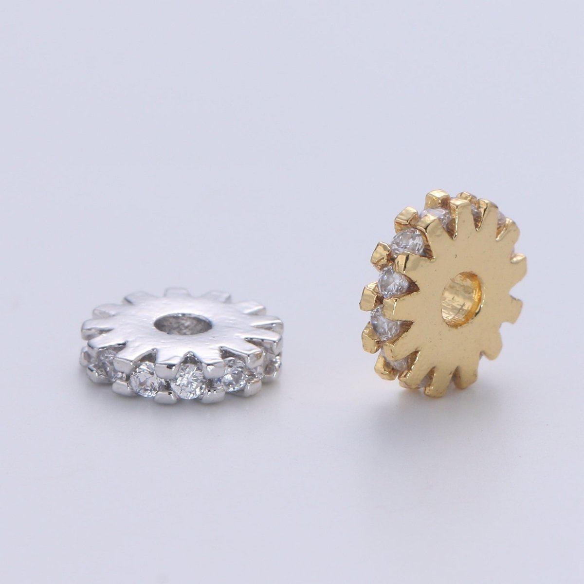 14K Gold plated CZ Roundels SPACER Bead, Cubic Zirconia CZ Micro Pave Spacer Beads, 8MM B-684 B-685 - DLUXCA