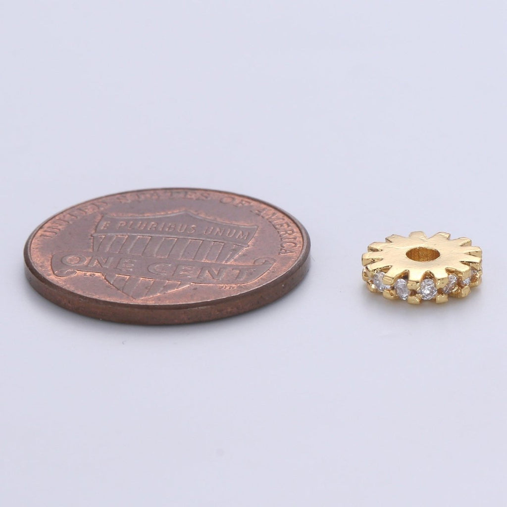 14K Gold plated CZ Roundels SPACER Bead, Cubic Zirconia CZ Micro Pave Spacer Beads, 8MM B-684 B-685 - DLUXCA