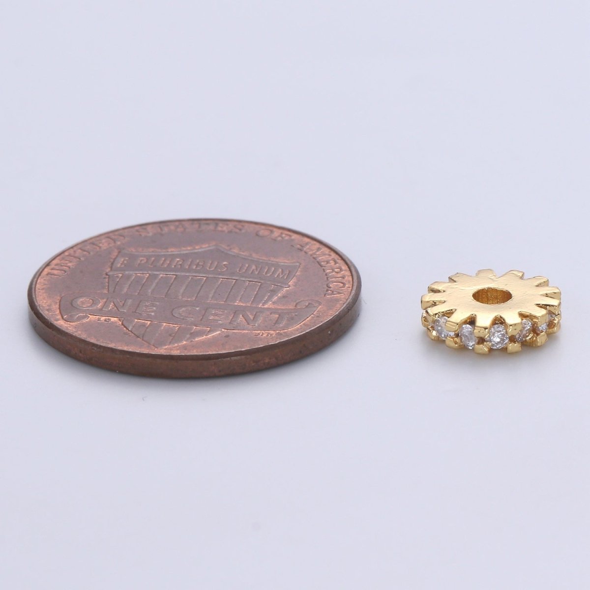 14K Gold plated CZ Roundels SPACER Bead, Cubic Zirconia CZ Micro Pave Spacer Beads, 8MM B-684 B-685 - DLUXCA
