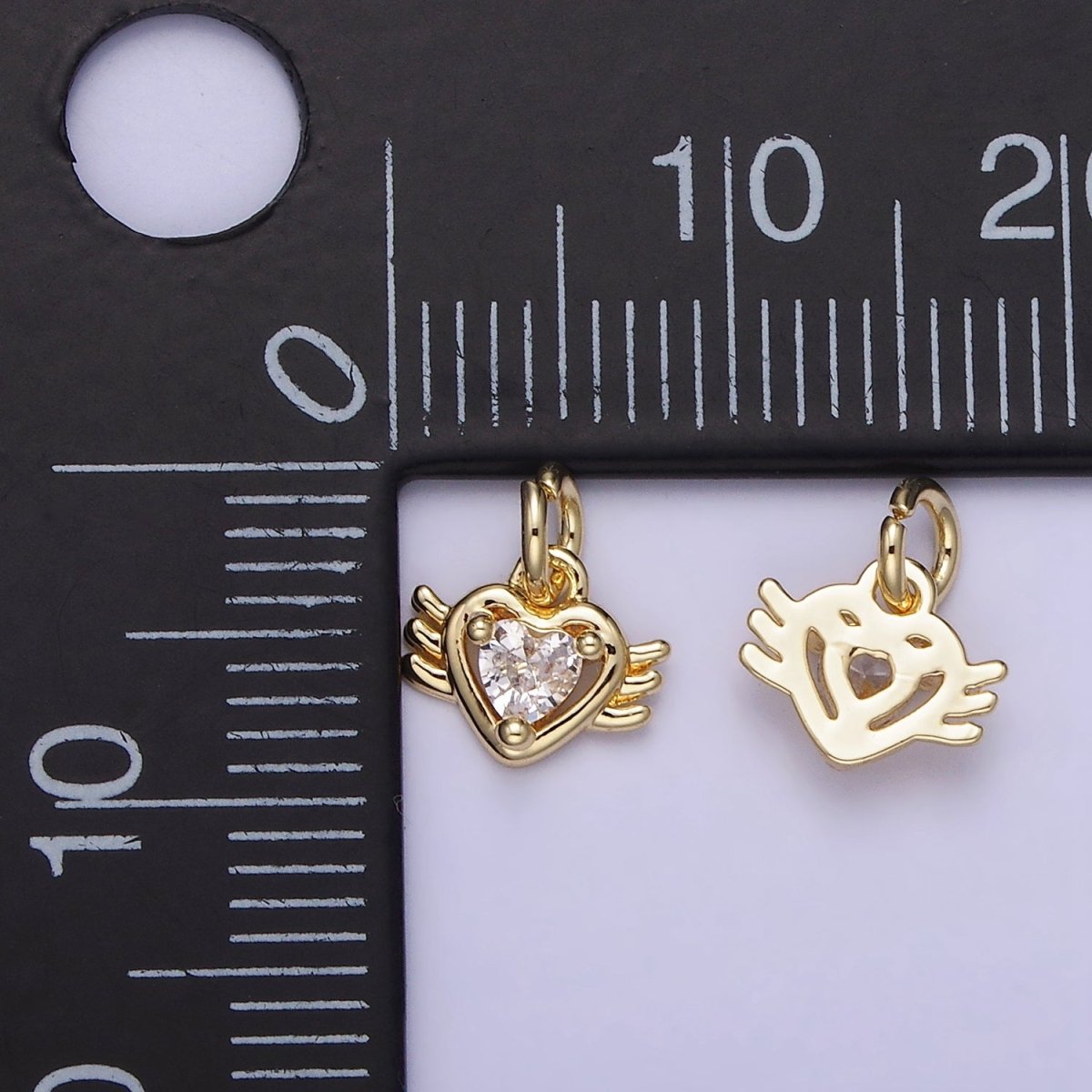 14K Gold plated CZ Sacred Heart Wings Mini Charm | AG745 - DLUXCA