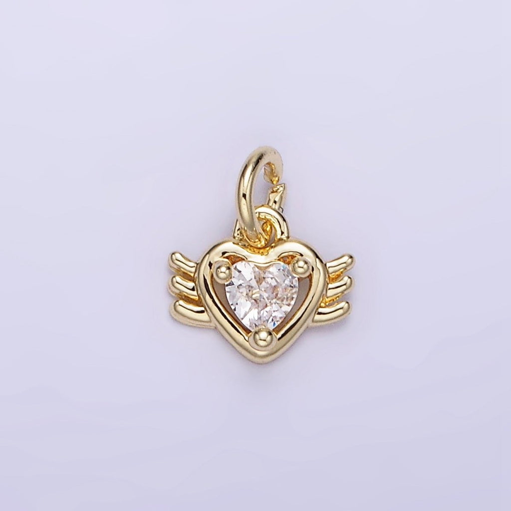 14K Gold plated CZ Sacred Heart Wings Mini Charm | AG745 - DLUXCA