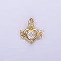 14K Gold plated CZ Sacred Heart Wings Mini Charm | AG745 - DLUXCA