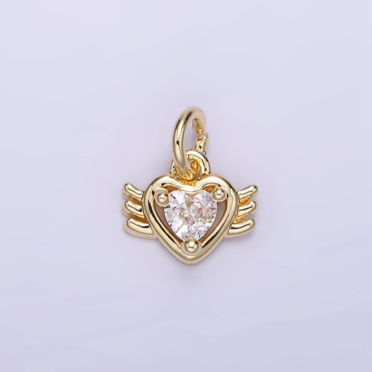 14K Gold plated CZ Sacred Heart Wings Mini Charm | AG745 - DLUXCA