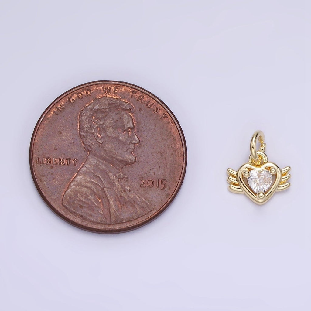 14K Gold plated CZ Sacred Heart Wings Mini Charm | AG745 - DLUXCA