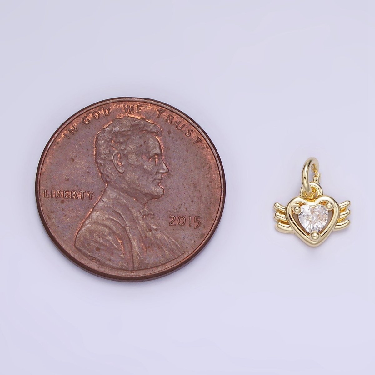 14K Gold plated CZ Sacred Heart Wings Mini Charm | AG745 - DLUXCA