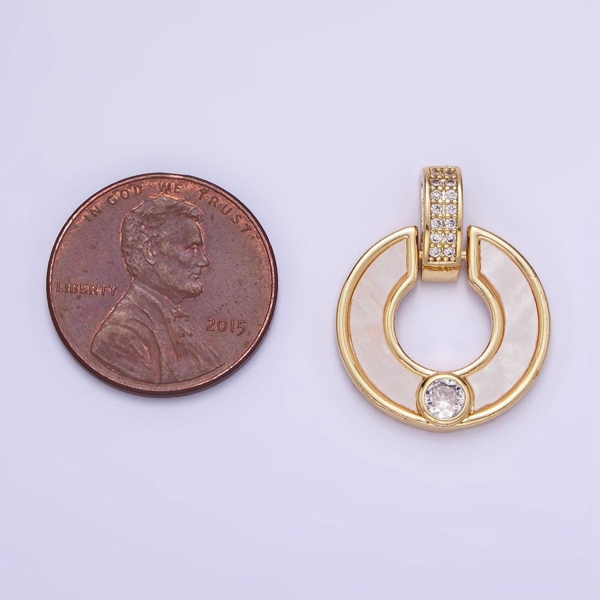 14K Gold plated CZ Shell Pearl Open Round Micro Paved Bail Pendant | AA1185 - DLUXCA