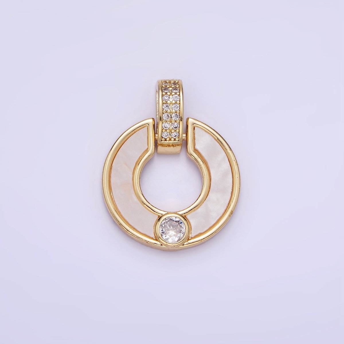 14K Gold plated CZ Shell Pearl Open Round Micro Paved Bail Pendant | AA1185 - DLUXCA