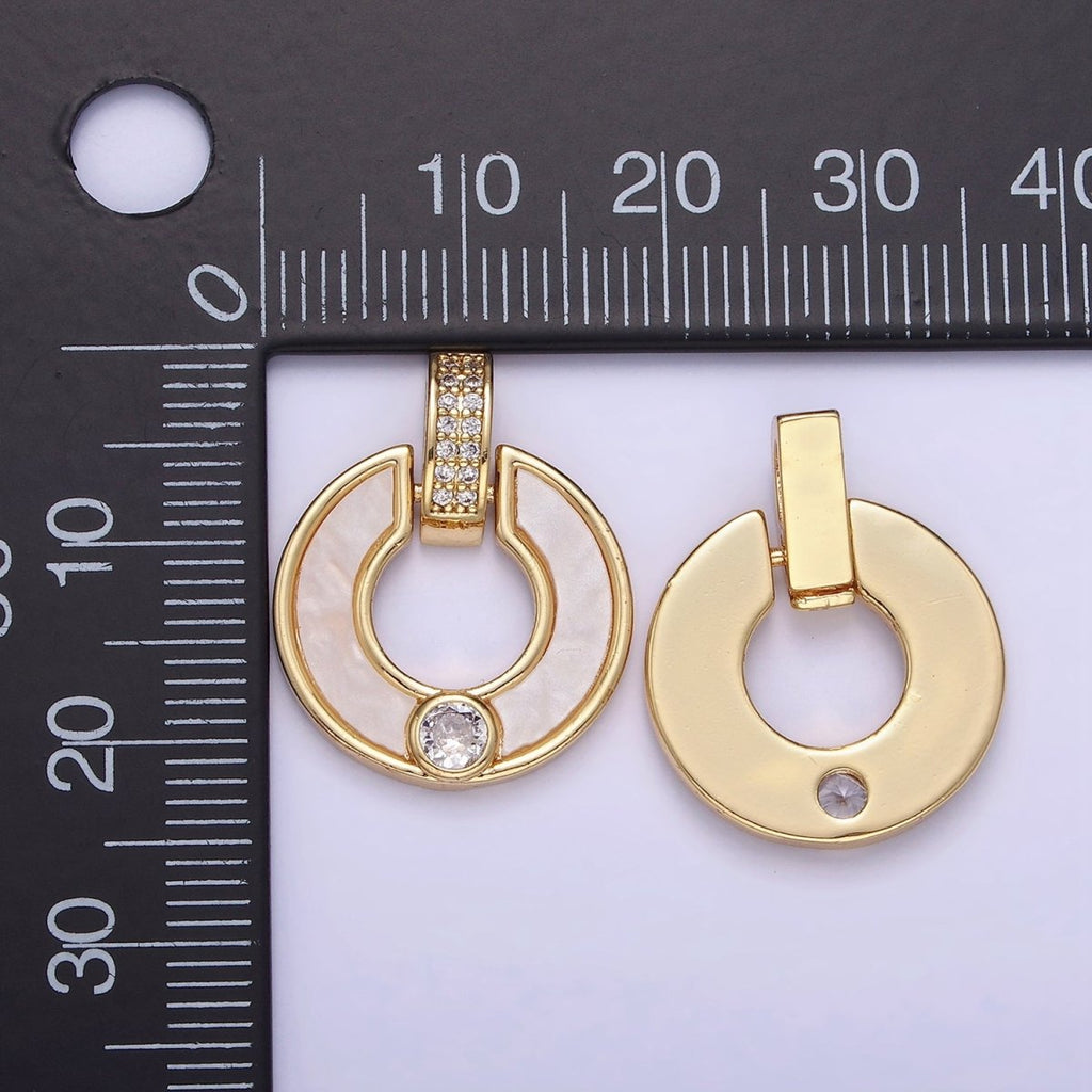 14K Gold plated CZ Shell Pearl Open Round Micro Paved Bail Pendant | AA1185 - DLUXCA